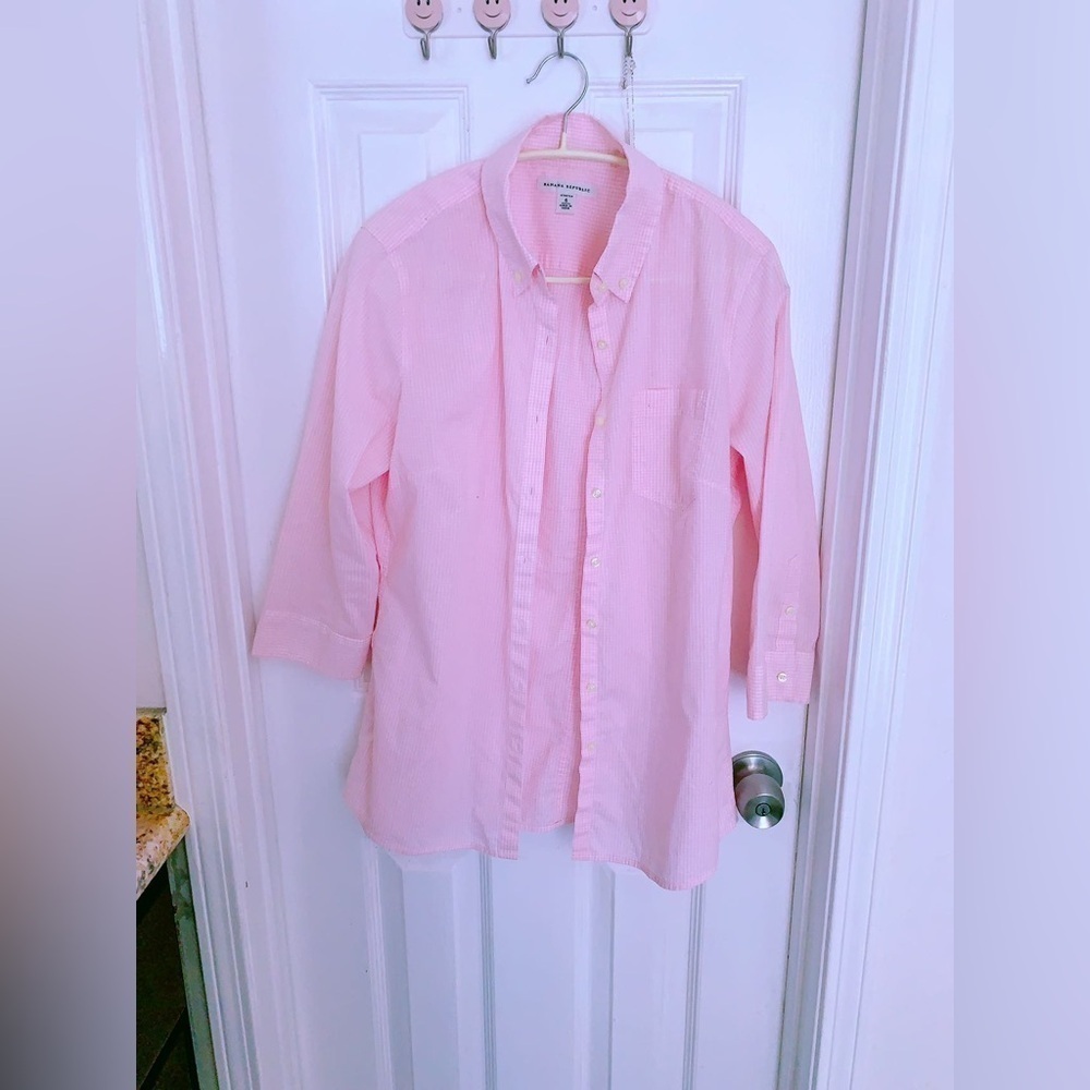 Banana Republic Cotton Button-Down Collared Shirt Pink 3/4 Sleeve SZ 6 - Picture 7 of 9